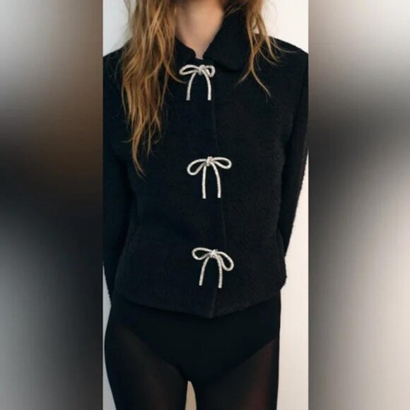 ZARA BOW BUTTON TEXTURED JACKET - Picture 2 of 5